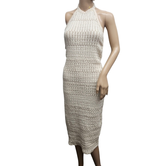 Zara Knit Fitted Halter Midi Dress Cream - Picture 4 of 9